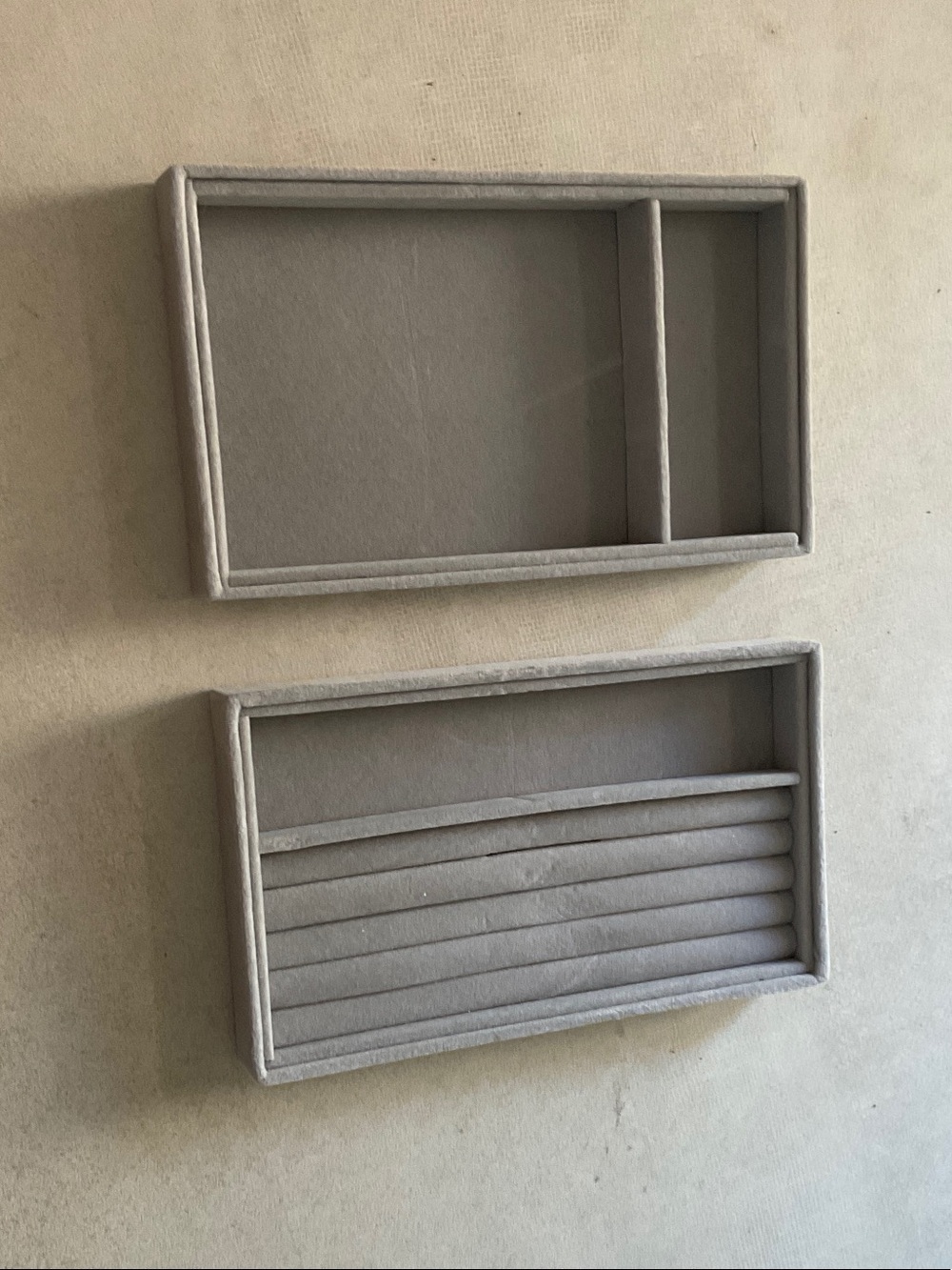 Gray Velvet Jewelry Tray Set - 2 Piece Organizer